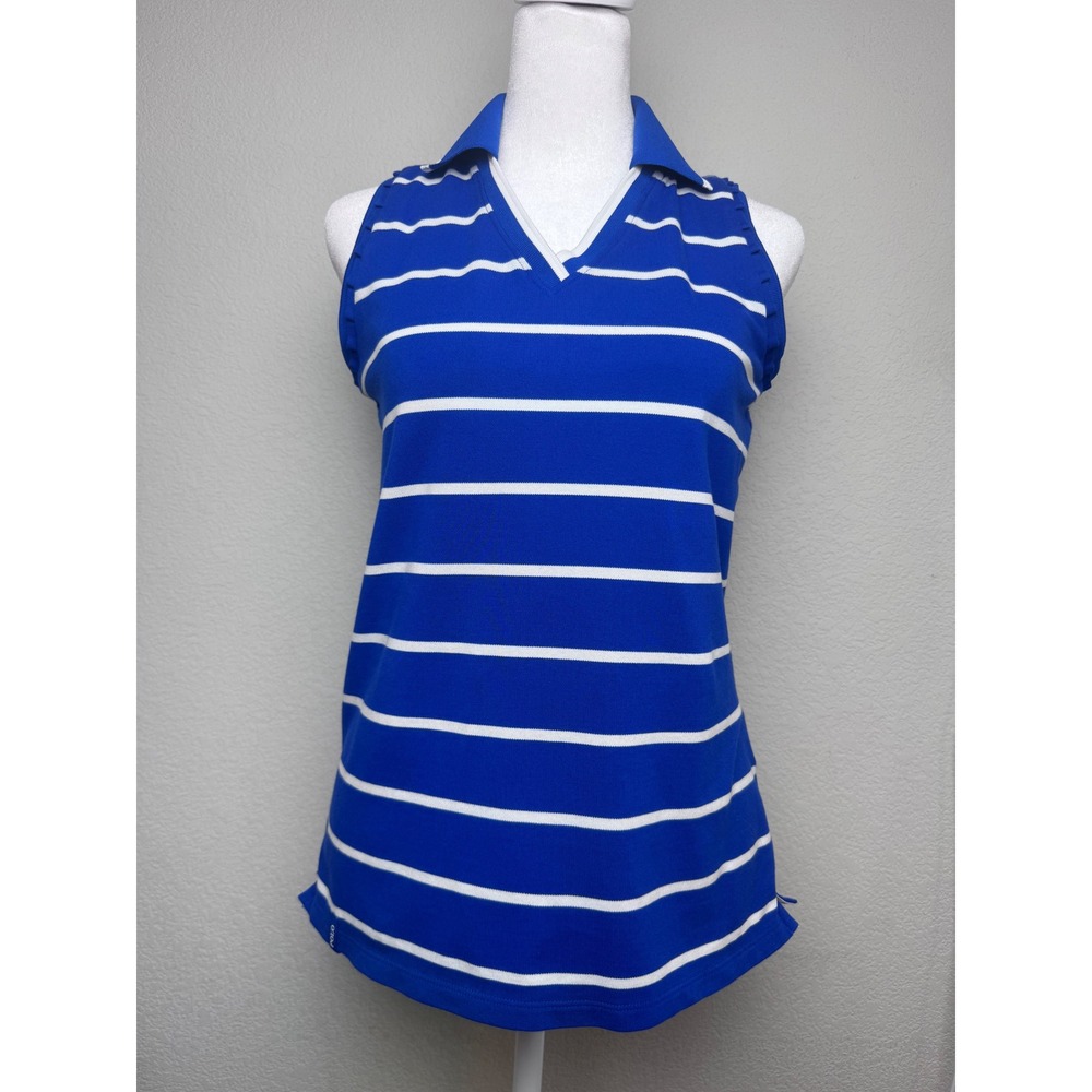 Polo Golf Ralph Lauren Womens Small Blue White Striped Sleeveless Polo Shirt S